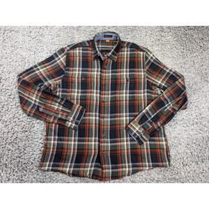 Tailor Vintage Shirt Men Large Blue Orange Plaid Lumberjack Flannel Luxe Cotton